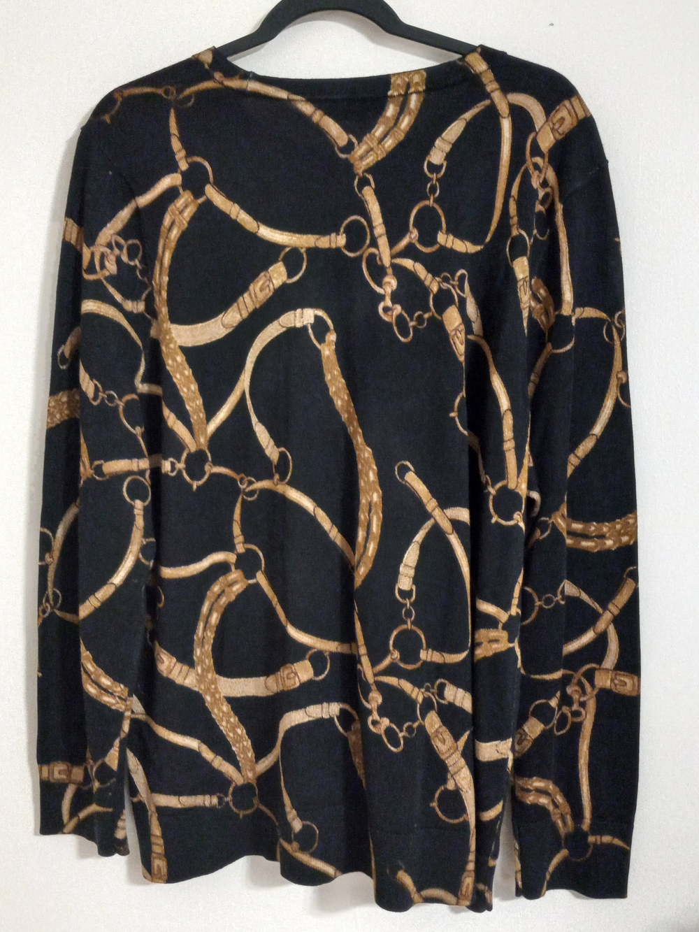 Black Label Ralph Lauren 3X Sweater Top with Metallic Gold Chain & Bridle Motif - Picture 3 of 4